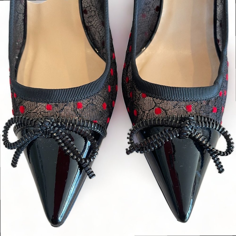 Christian Louboutin Heels Souris 70 Lace Black Pointed Kitten Heel Bow Pumps - Picture 6 of 11